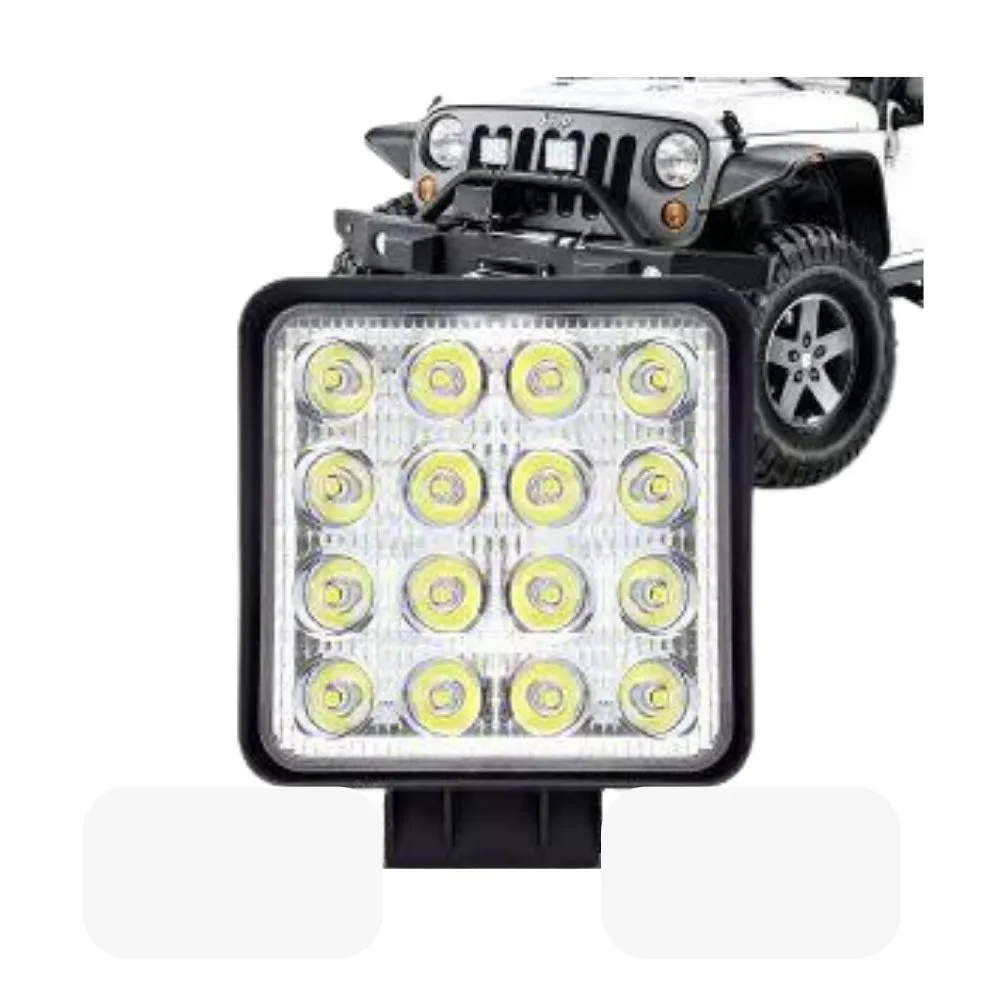 FAROL AUXILIAR QUADRADO LED GRANDE 16 LEDS 48 WATTS, BRANCO, 6CM, 12-24V, - 000507 000507  118407